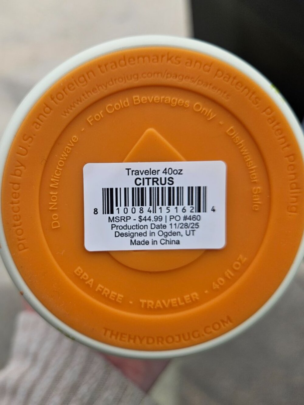 Citrus HydroJug 40 oz Traveler - Picture 4 of 5